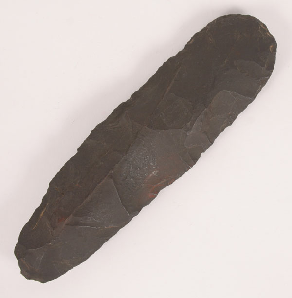 Hematite celt; Madison Co., IL. 7".