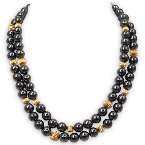 HEMATITE & GOLD BEADED
