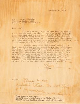 Hemingway (Ernest) Autograph Letter
