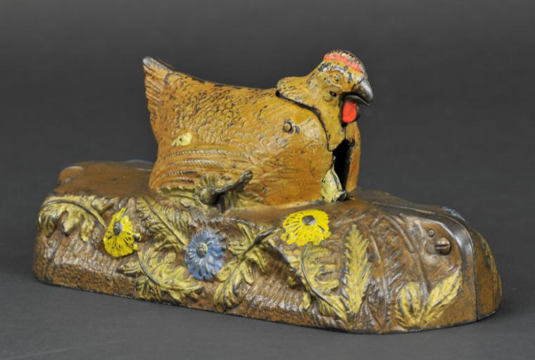 HEN AND CHICK MECHANICAL BANK Brown
