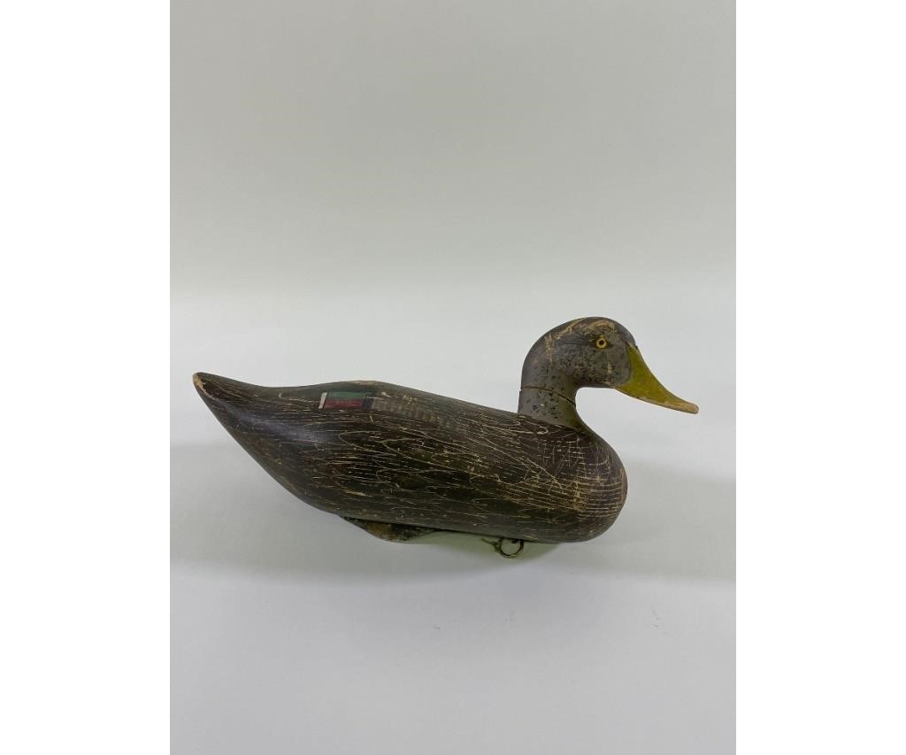 Hen black duck decoy signed H___?