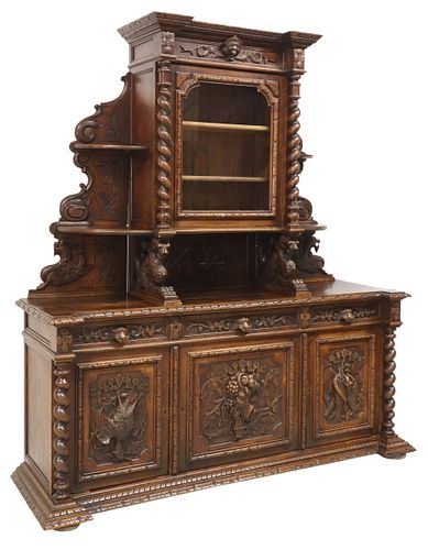 HENRI II STYLE CARVED OAK HUNT