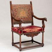 HENRI II STYLE WALNUT ARMCHAIR
