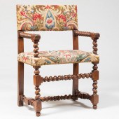 HENRI IV CARVED WALNUT ARMCHAI