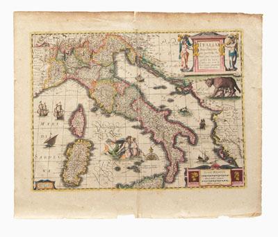 Henry Hondius map of Italy, 1639,