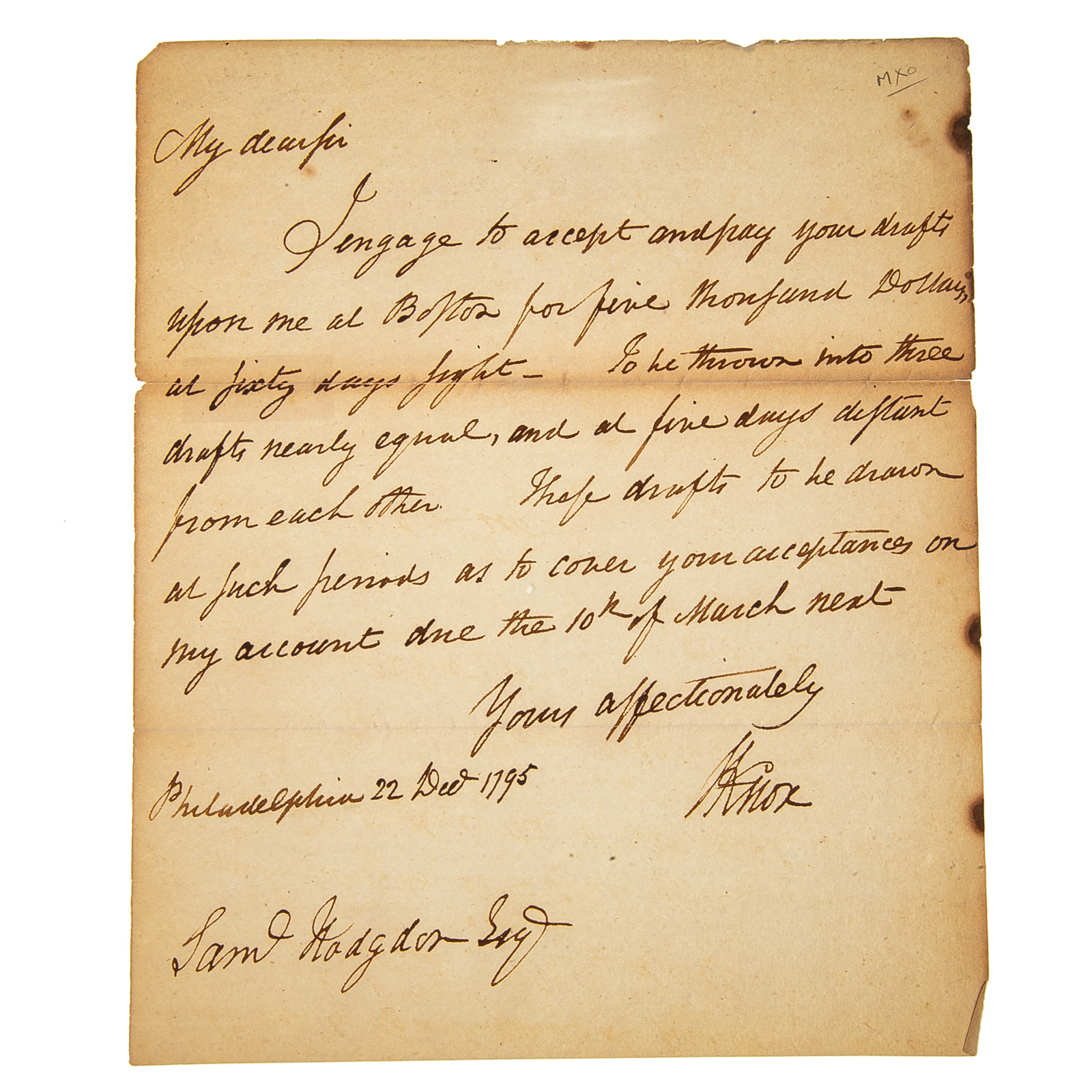 HENRY KNOX, ALS, 1795 Henry Knox
