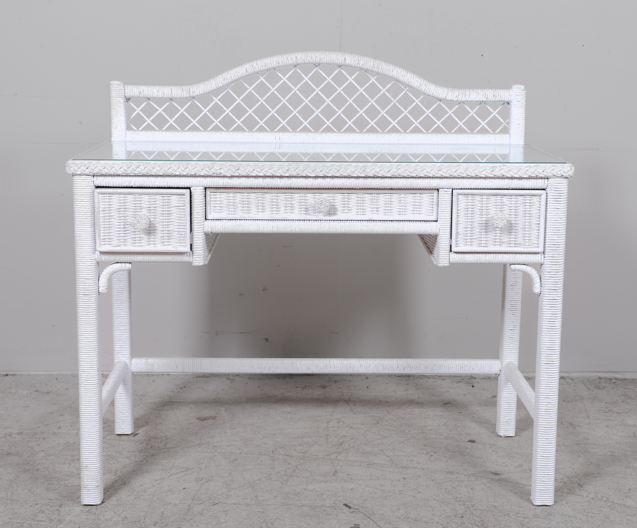 Henry Link White Wicker glass top