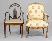 HEPPLEWHITE ARMCHAIR & GILTWOO
