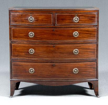 Hepplewhite inlaid bow front chest,