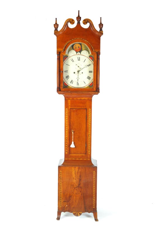 HEPPLEWHITE INLAID TALL CASE CLOCK.