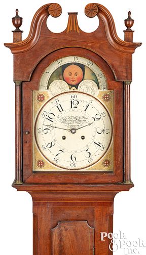 HEPPLEWHITE WALNUT TALL CASE CLOCK,
