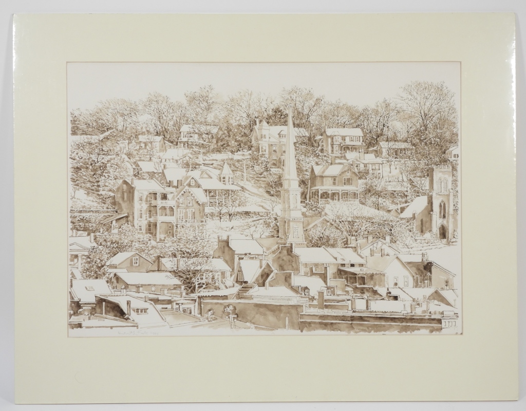 HERBERT FINK TOWN LANDSCAPE INK