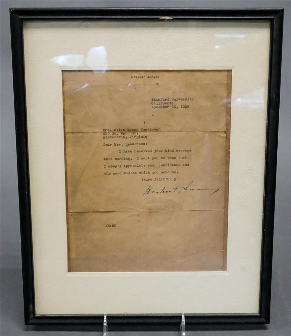 HERBERT HOOVER, AUTOGRAPHED LETTER,