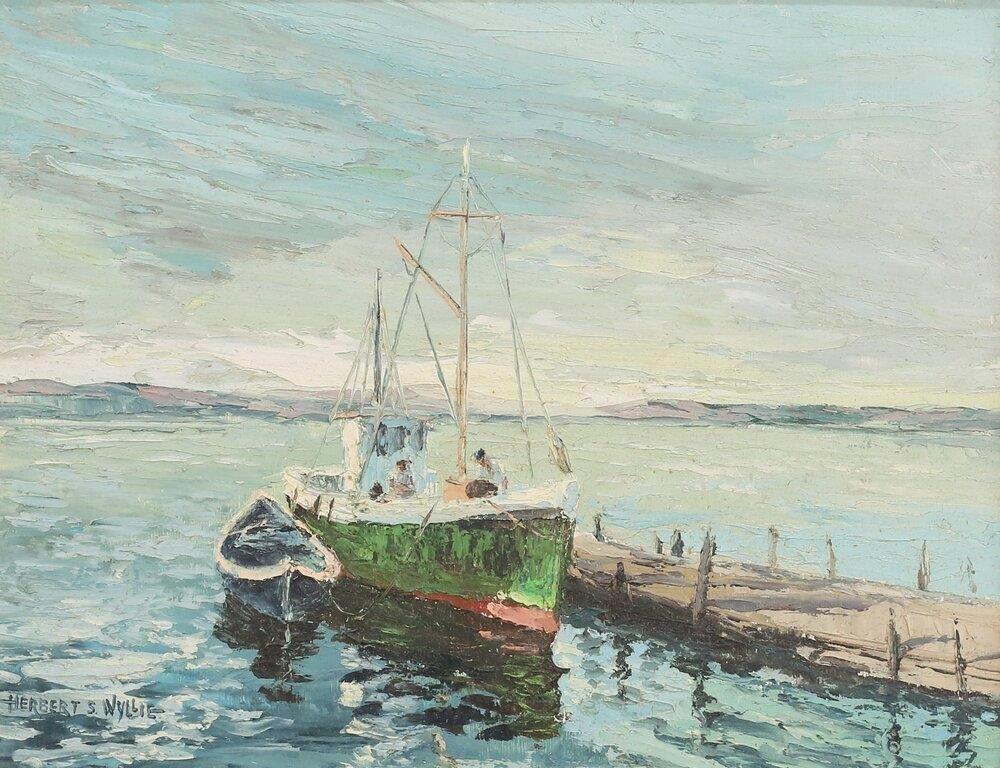 HERBERT S. WYLLIE OIL ON BOARD BOAT