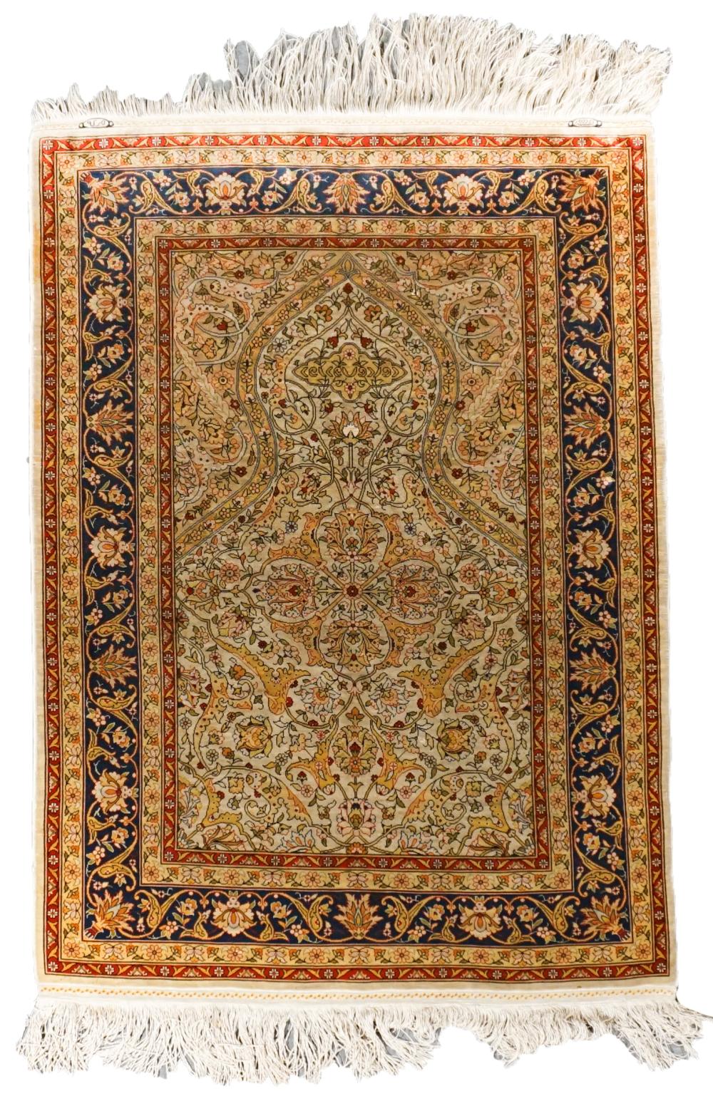 HEREKE SILK PRAYER RUG, POST