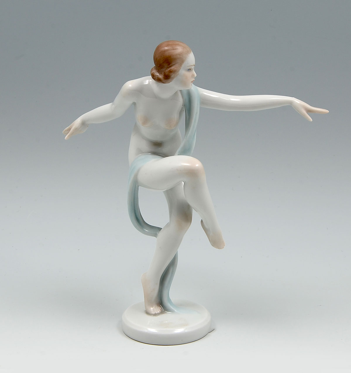 HEREND ART DECO NUDE BALLERINA: