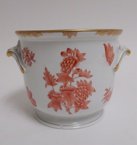 HEREND CACHE POT, ORANGE FLOWERS