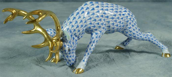 Herend fishnet figurine, blue stag,