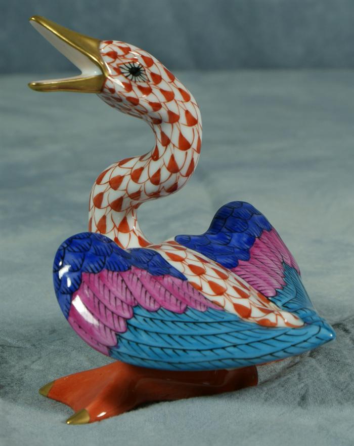 Herend fishnet figurine, red goose,