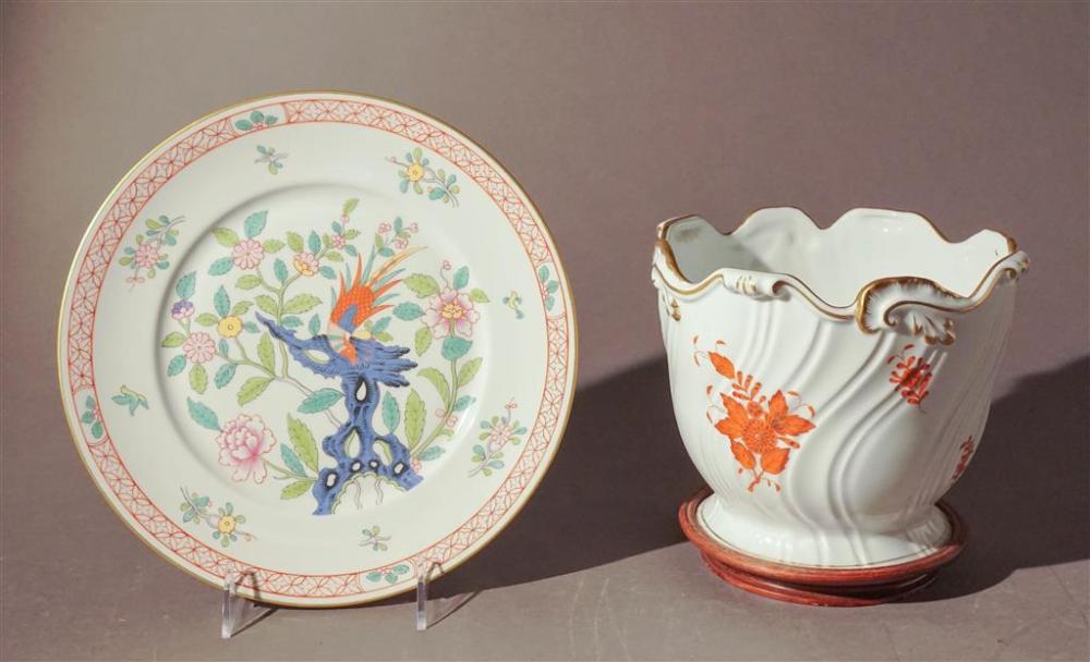 HEREND JARDINIERE ON WOOD STAND AND