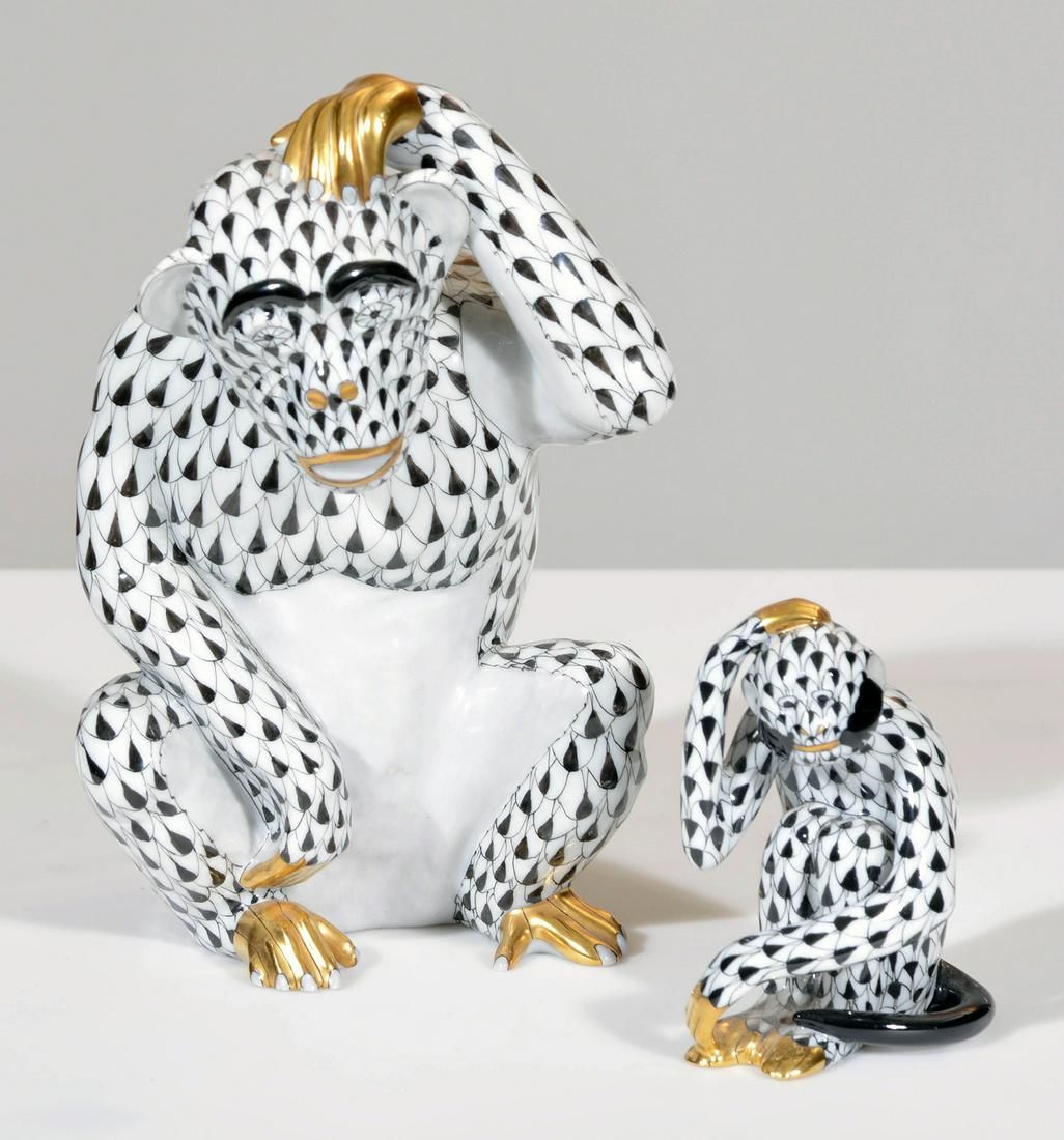 HEREND MONKEY GROUPING, 6" AND 3"
