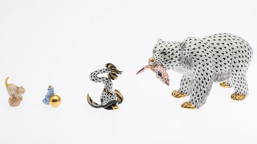 HEREND PORCELAIN BEAR, CAT, FROG
