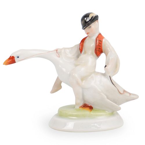 HEREND PORCELAIN BOY ON GOOSE