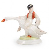 HEREND PORCELAIN BOY ON GOOSE