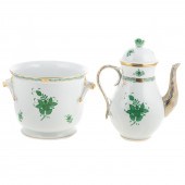 HEREND PORCELAIN CACHE POT & C