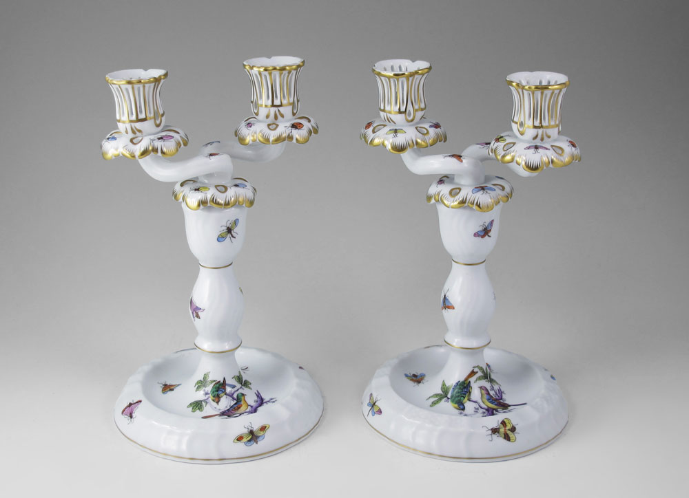 HEREND PORCELAIN CANDLE HOLDERS: