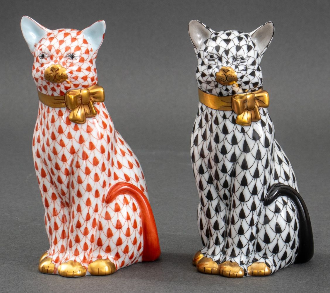 HEREND PORCELAIN CAT FIGURINES, 2