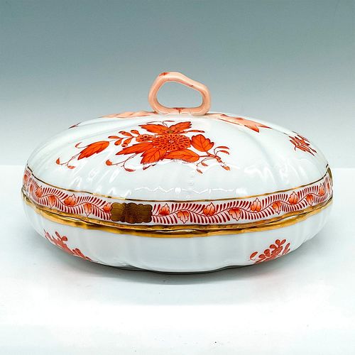 HEREND PORCELAIN COVERED DISH, RUST