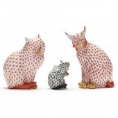 HEREND PORCELAIN FISHNET CATS