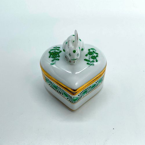 HEREND PORCELAIN HEART BOX, GREEN