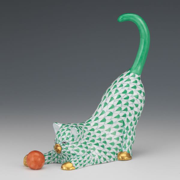 HEREND PORCELAIN KAT PLAYING WITH A