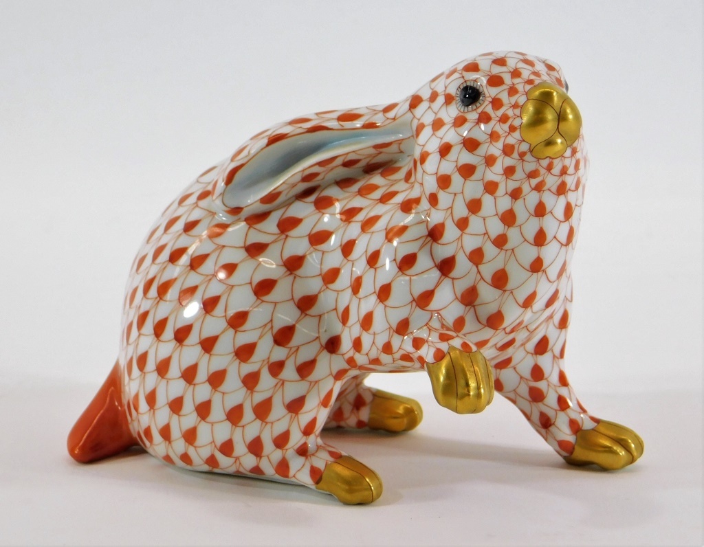 HEREND PORCELAIN ORANGE FISHNET