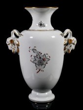 HEREND RAMS HEAD PORCELAIN VAS