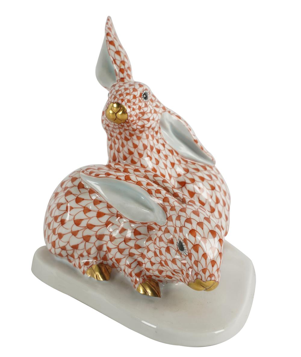 HEREND RED FISHNET PORCELAIN RABBIT
