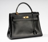 HERMES 32CM BLACK CALF BOX LEA