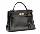 HERMES 32CM BLACK CALF BOX LEA