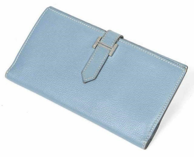 HERMES 'BEARN' BLUE EPSOM LEATHER