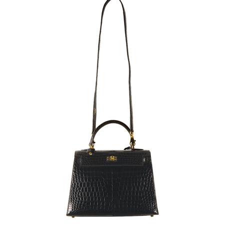 Hermes Black Alligator 25 Kelly Bag