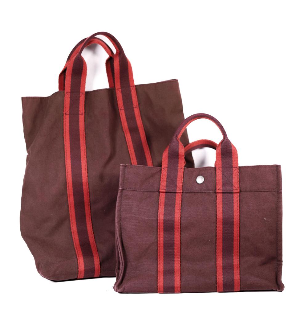 HERMÈS BROWN & BURGUNDY TOTE BAG