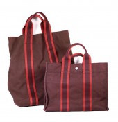 HERMÈS BROWN & BURGUNDY TOTE B