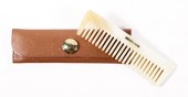 HERMÈS BUFFALO HORN COMB W/LEA