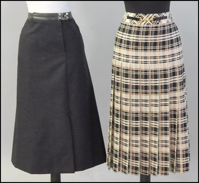HERMES CHARCOAL GREY WOOL SKIRT.