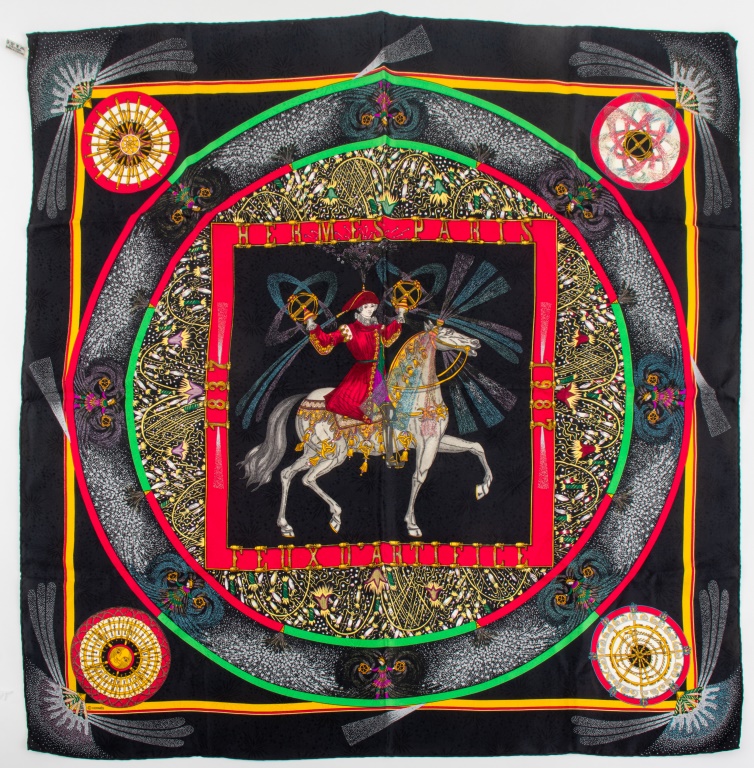 HERMES "FEUX D'ARTIFICE" BLACK SILK