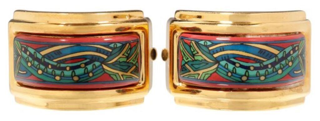 HERMES GOLD-TONE ENAMEL CLIP-ON