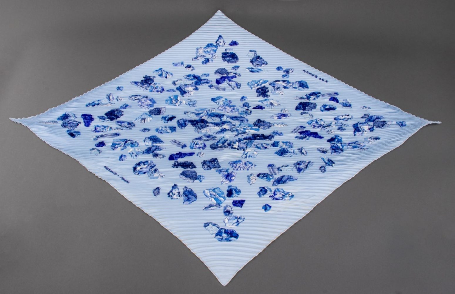 HERMES PARIS "MINERAUX" BLUE SILK