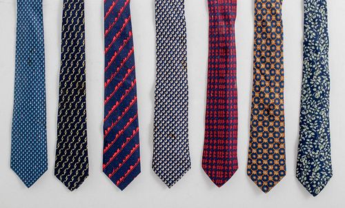HERMES PARIS NAVY BLUE SILK TIES,
